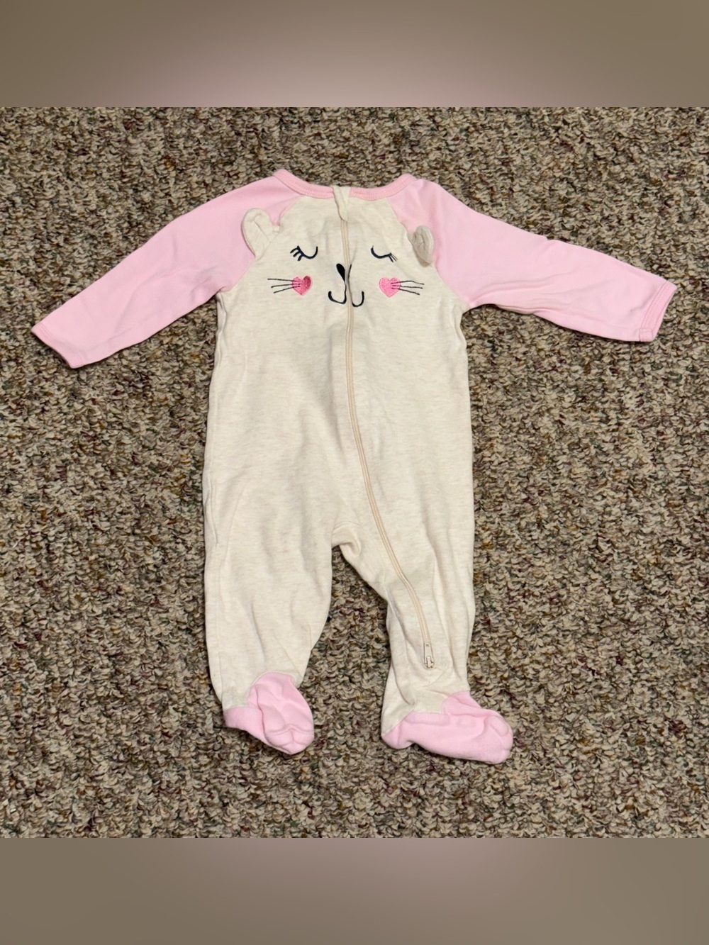 Girls 3-6 month pajamas outfit Baby Cream and Pink Cozy Footed One-Piece